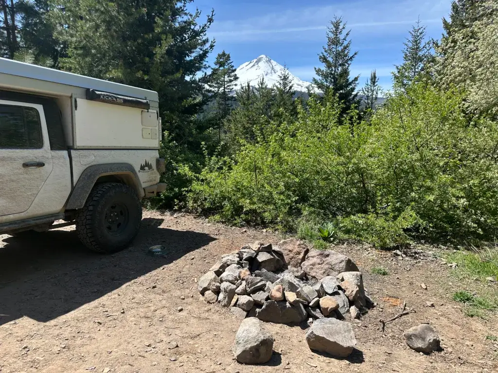 Dispersed camping spot with a view of Mt Hood.