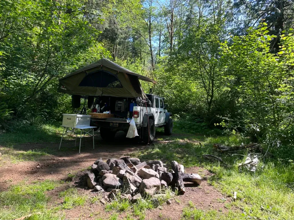 Dispersed camping in Tillamook National Forest, Oregon.
