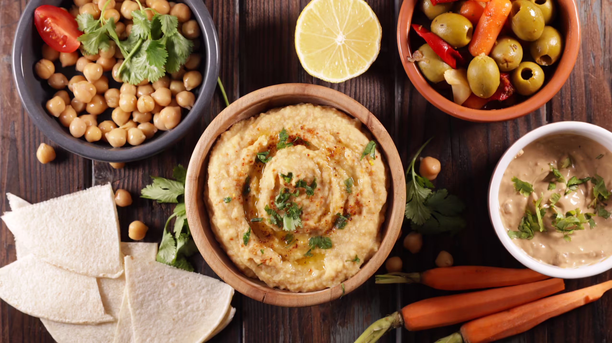 hummus and vegetables- top view