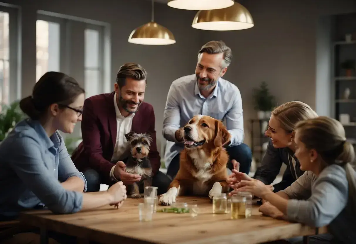 A group of professionals gather to discuss homemade remedies for fleas on dogs, exchanging ideas and sharing their expertise