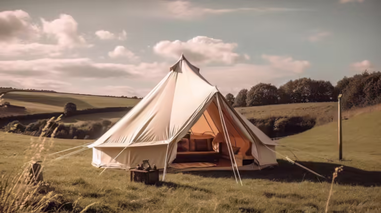 Glamping bell tent in the beautiful countryside.