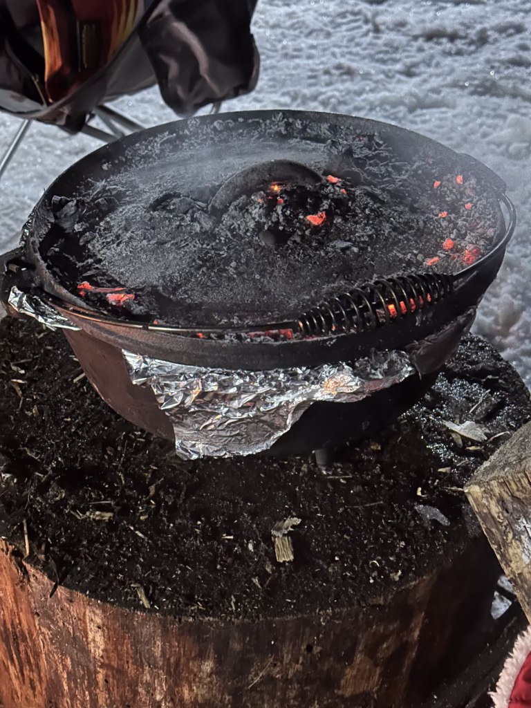 Dutch Oven with lid on ready to reveal contents.