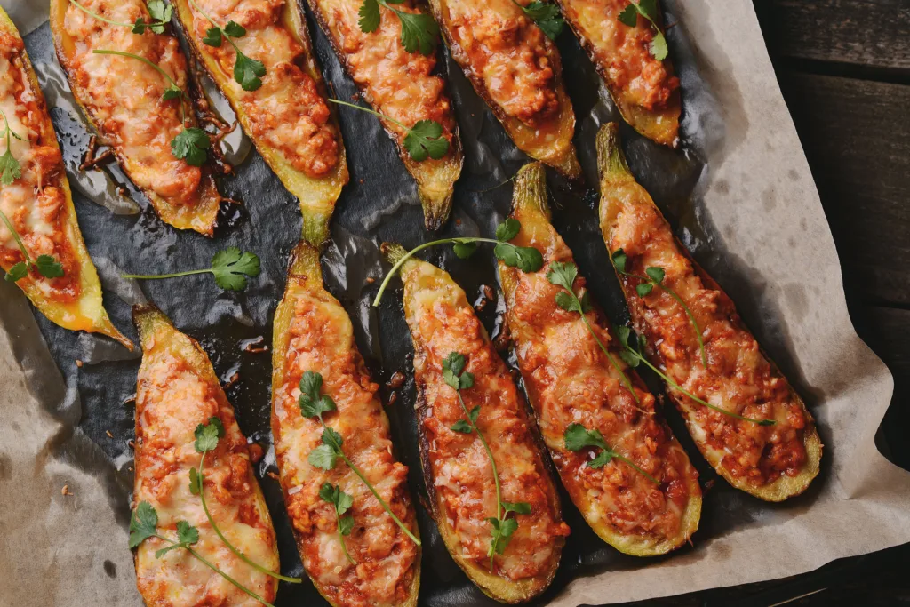 Stuffed zucchini boats.