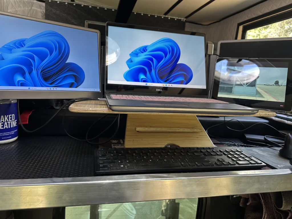 Desk setup in a Project M Four Wheel Campers.